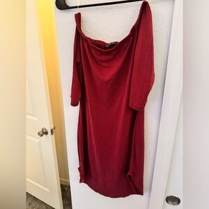 Red off the shoulder mini dress